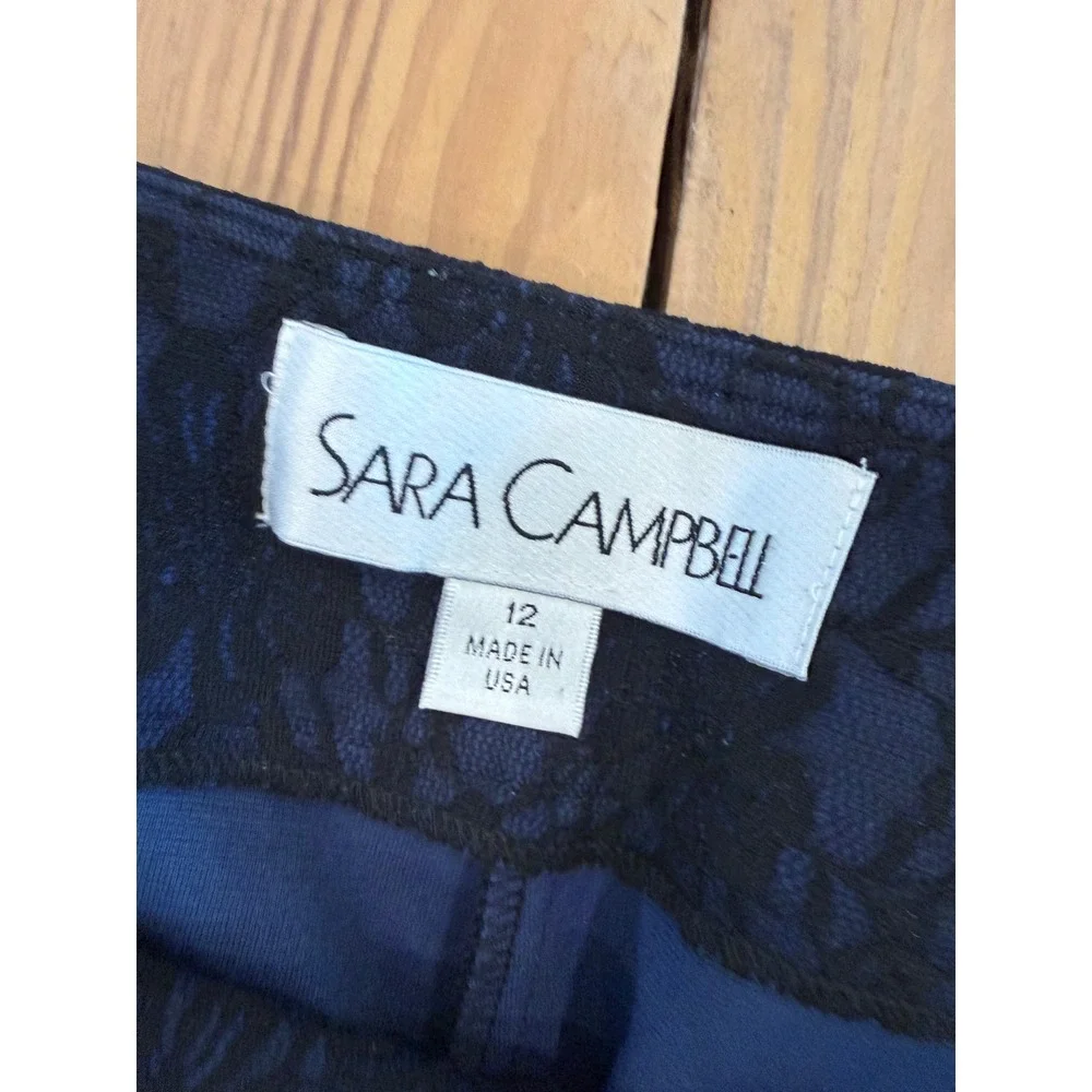 Sara Campbell Navy Blue Lace 2 Piece Peplum Top and Pants Set Womens Size M